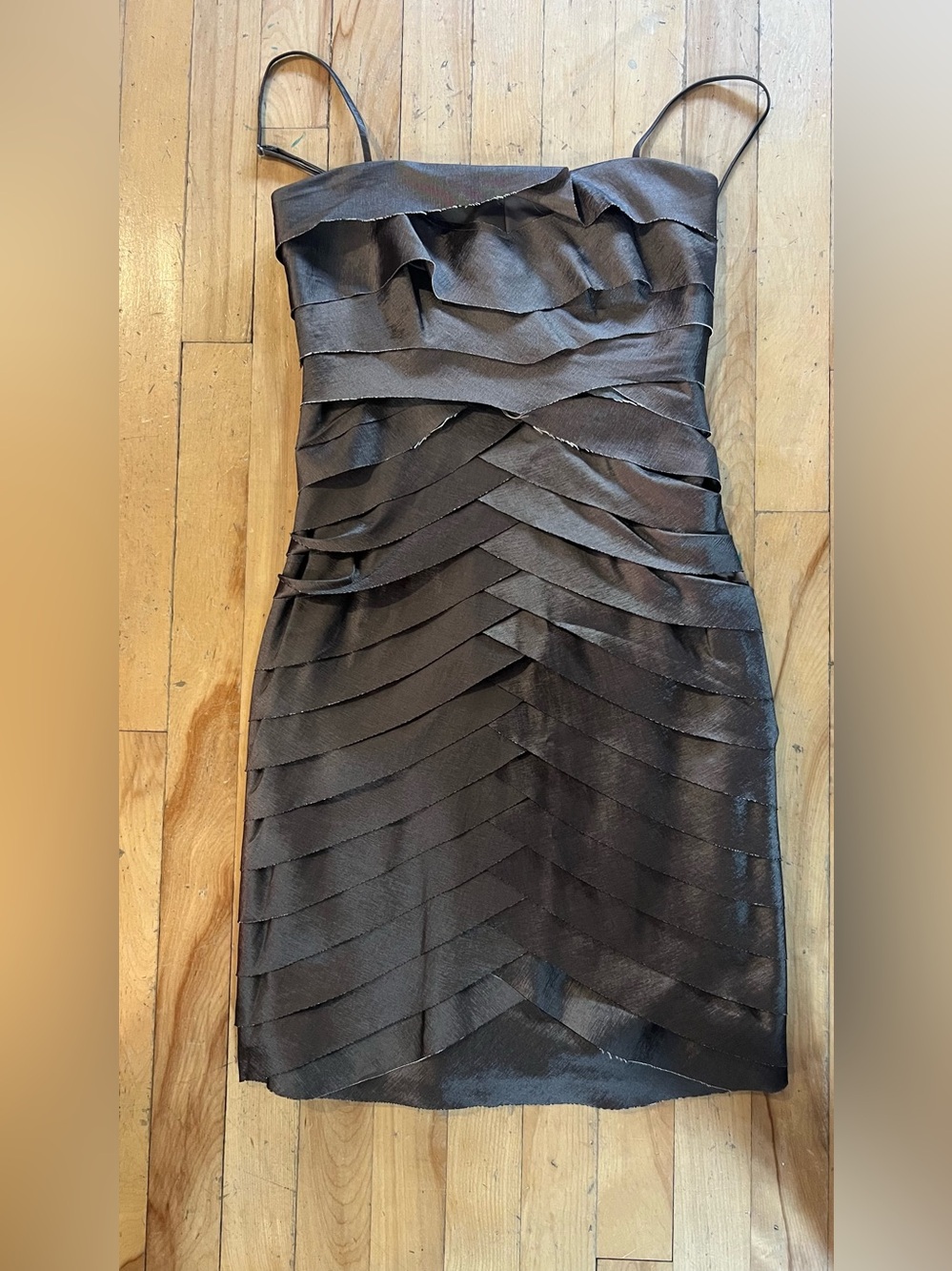 le chateau Strapless Layered Satin Dress in Brown
